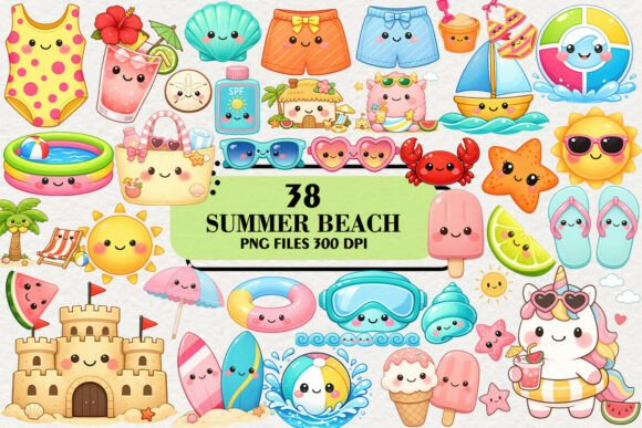 Download Kawaii Summer Beach Clipart Bundle - Beach clipart Collection