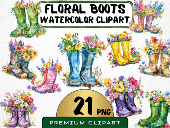 Download Floral Garden Boots Clipart - Garden boots Collection